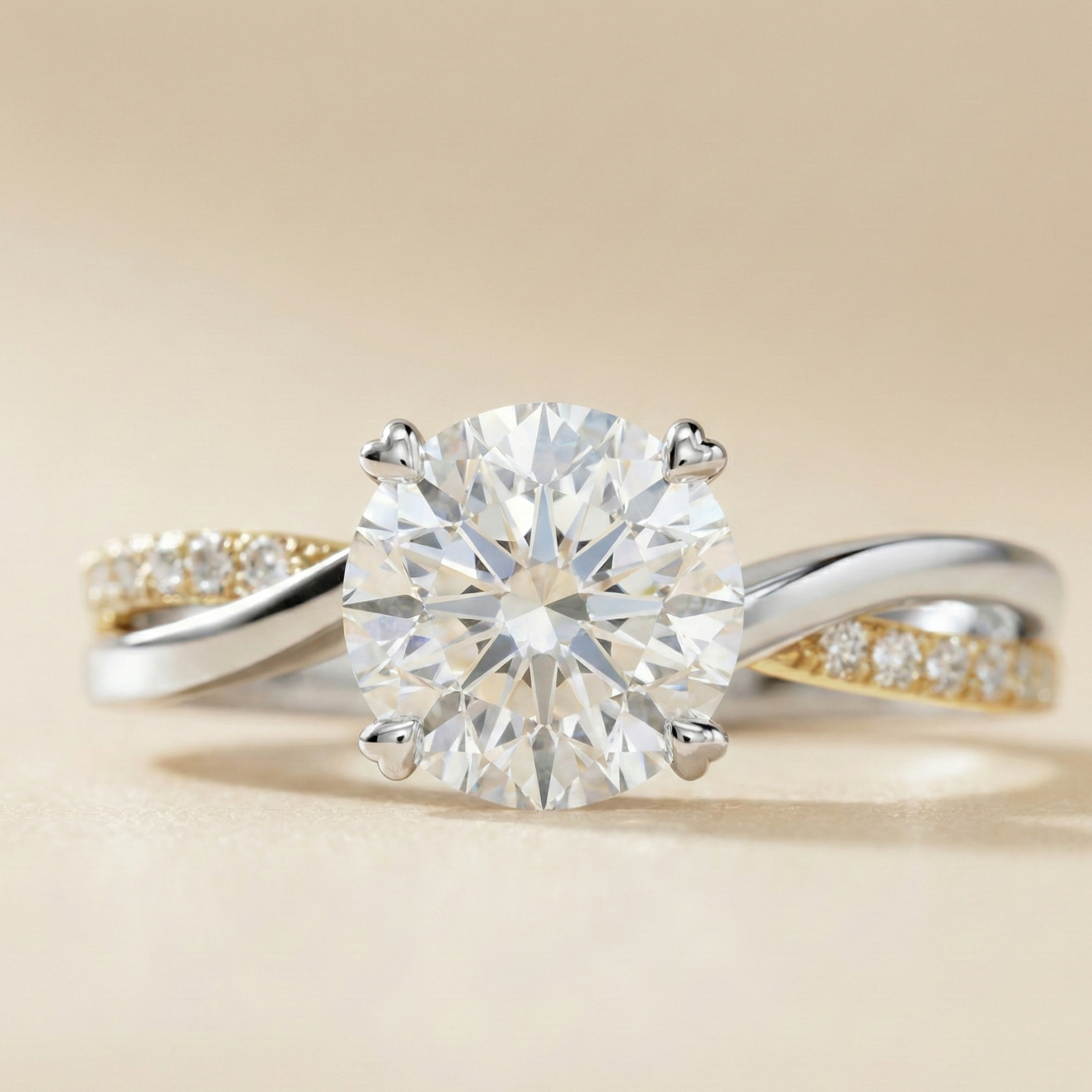 Engagement rings in yellow, rose, white gold and platinum side by side | Diamond Ateliers