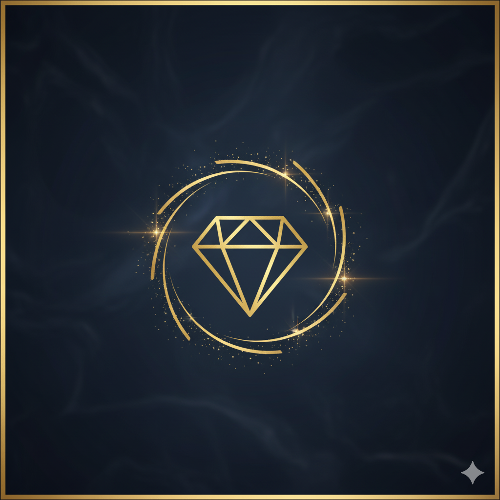 A golden line-art icon of a brilliant-cut diamond -diamond ateliers