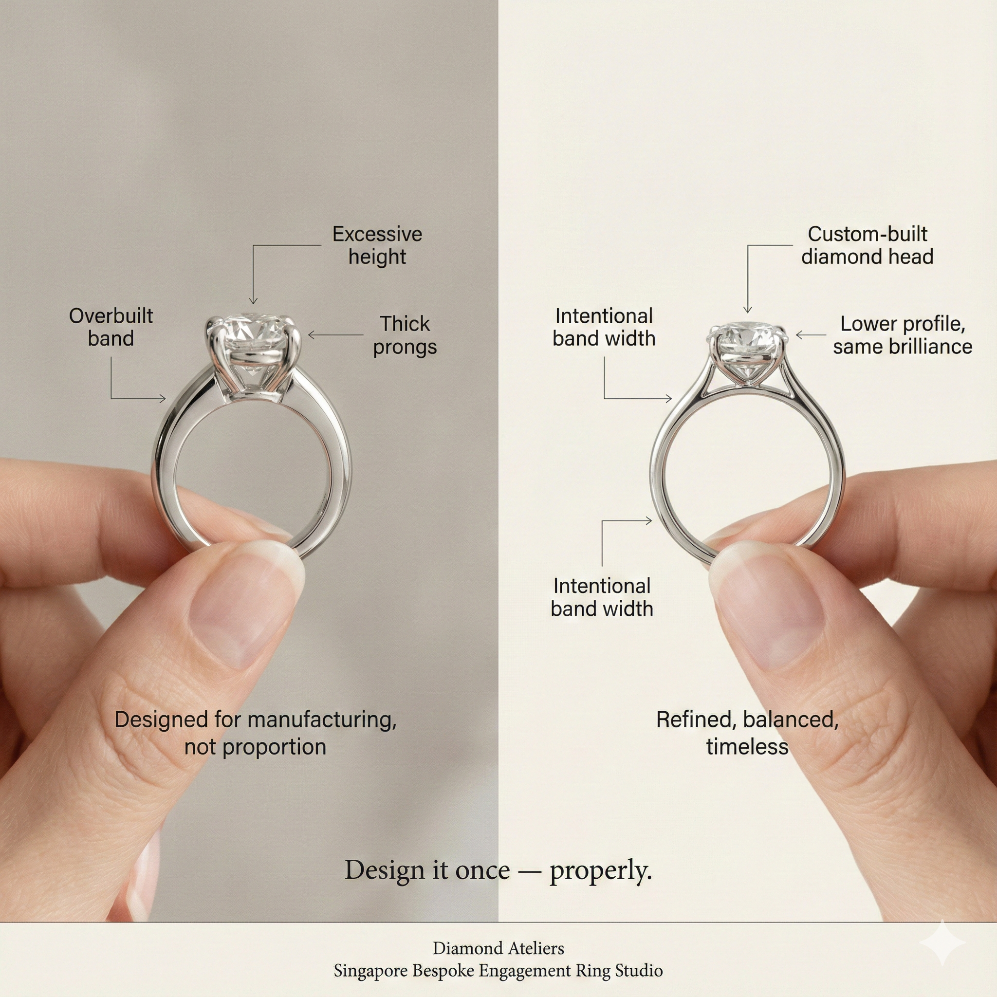 Diamond gallery setting viewed from beneath the ring | Diamond Ateliers