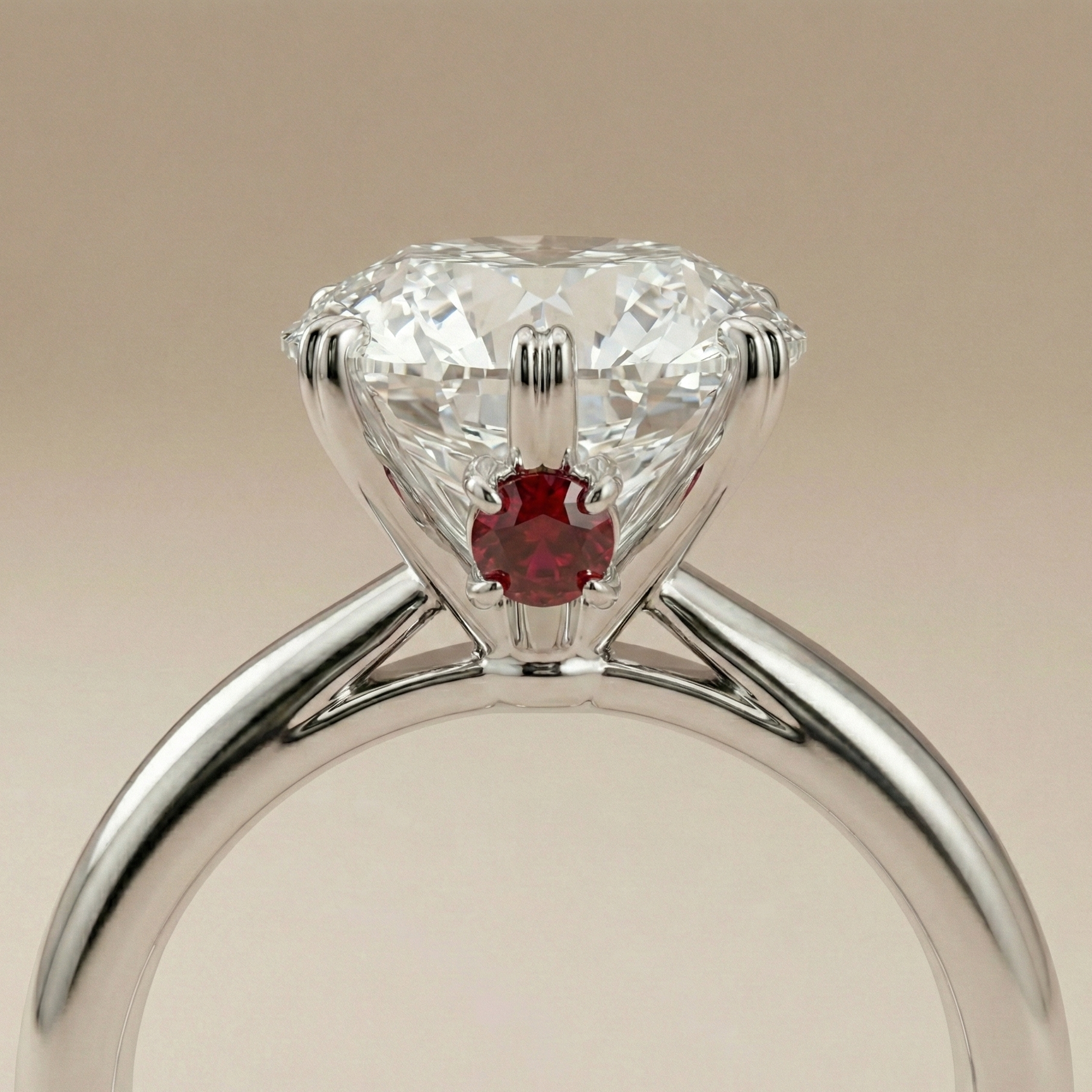 Engagement ring with coloured gemstones set beneath the centre stone for a personalised side detail.