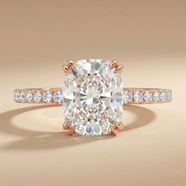 Copy of 18K Rose Gold Cushion Cut Pavé Solitaire