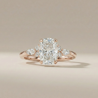 18K Rose Gold Cushion Cut Trilogy – Pear & Round Diamond Accents - Elongated Cushion - Image 1