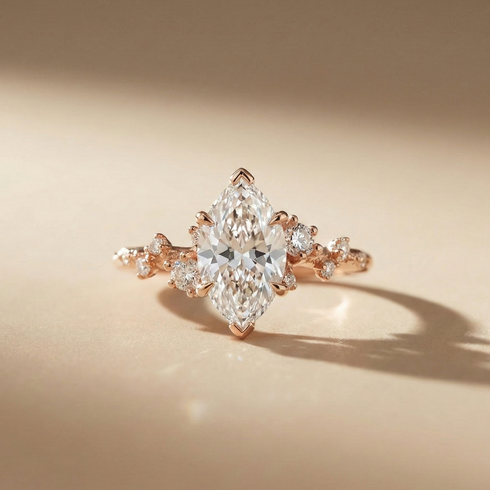 18K Rose Gold Marquise Floral Burst Diamond Ring