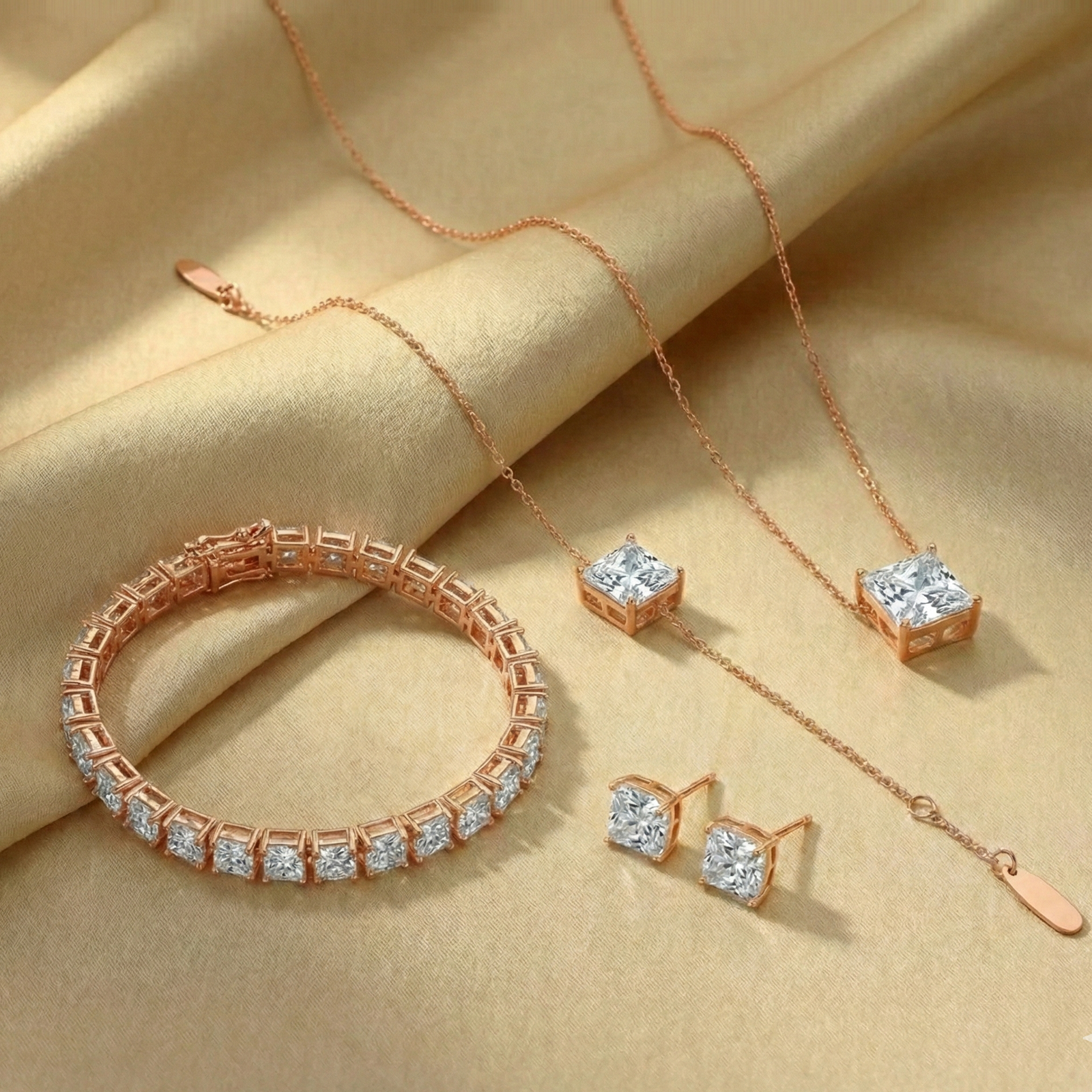 18K Rose Gold Princess-Cut Diamond Jewellery Set