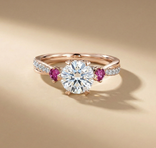 18K Rose Gold Trilogy Twist – Pink Sapphire Side Stones - Image 1
