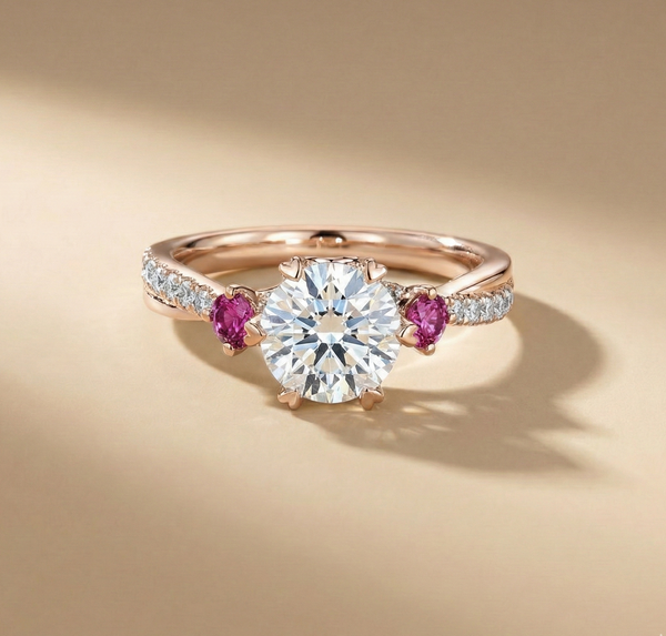 Copy of 18K Rose Gold Trilogy Twist – Pink Sapphire Side Stones