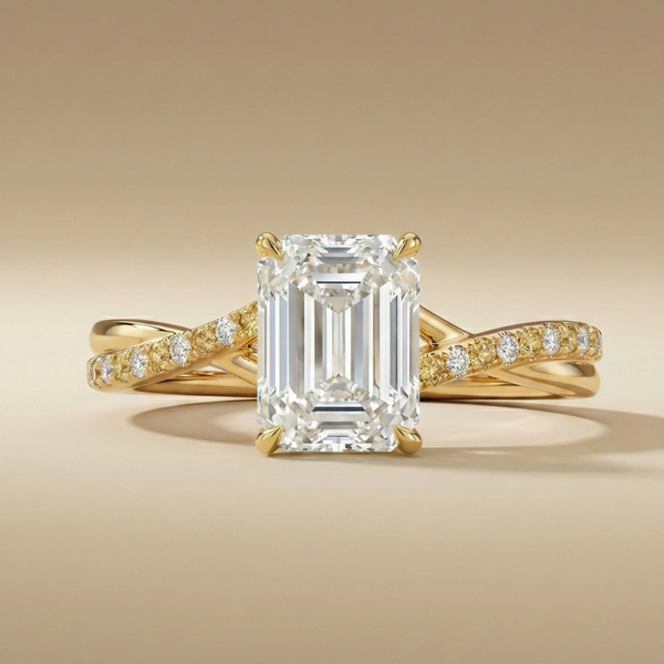 Copy of 18K Yellow Gold Emerald Cut Open Arc Twist Pavé Ring