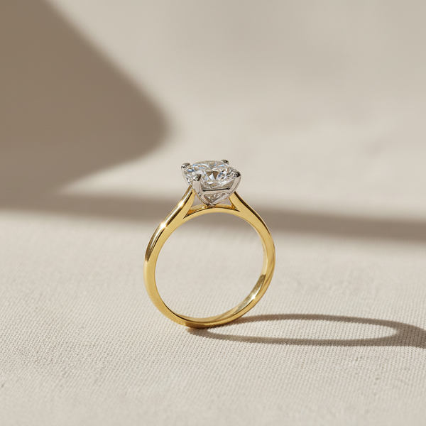 18K Yellow Gold Solitaire Engagement Ring with White Gold Four-Prong Setting