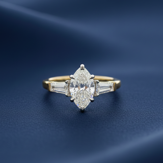 18K Yellow & White Gold Marquise Tapered Baguette Trio Diamond Ring - Image 1