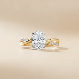 18K Yellow & White Gold Prong-Tips Oval Open Arc Twist Ring - Image 1