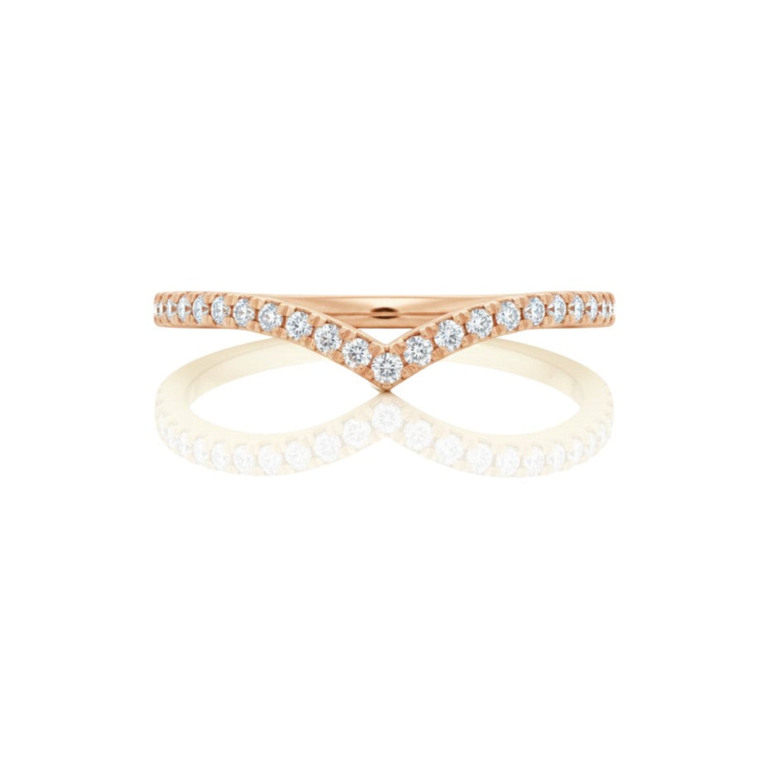 2.0mm V-shaped diamond contour band in 18K Rose gold, designed with full pavé diamonds along the chevron curve.