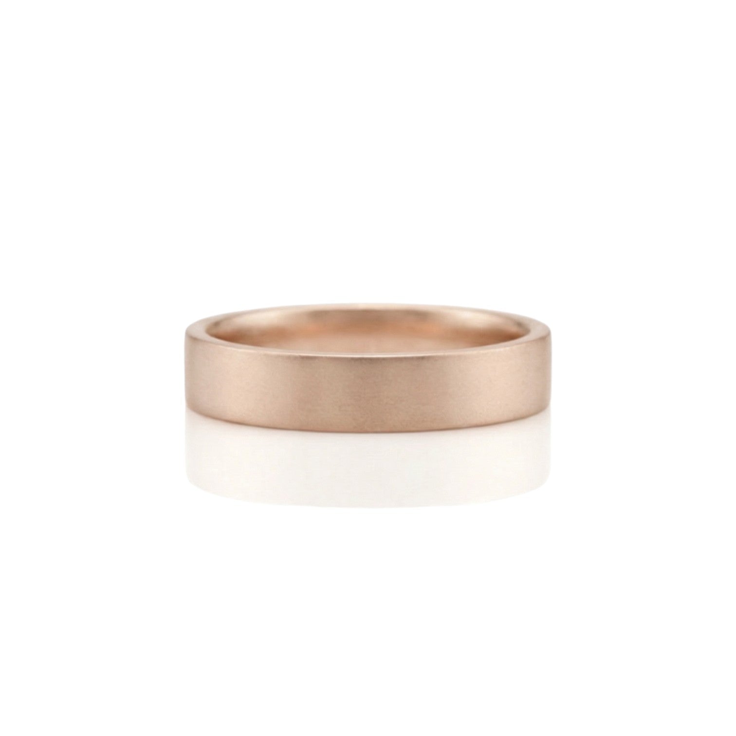 4mm flat matte wedding band in 18K rose gold with satin brushed finish – Diamond Ateliers.