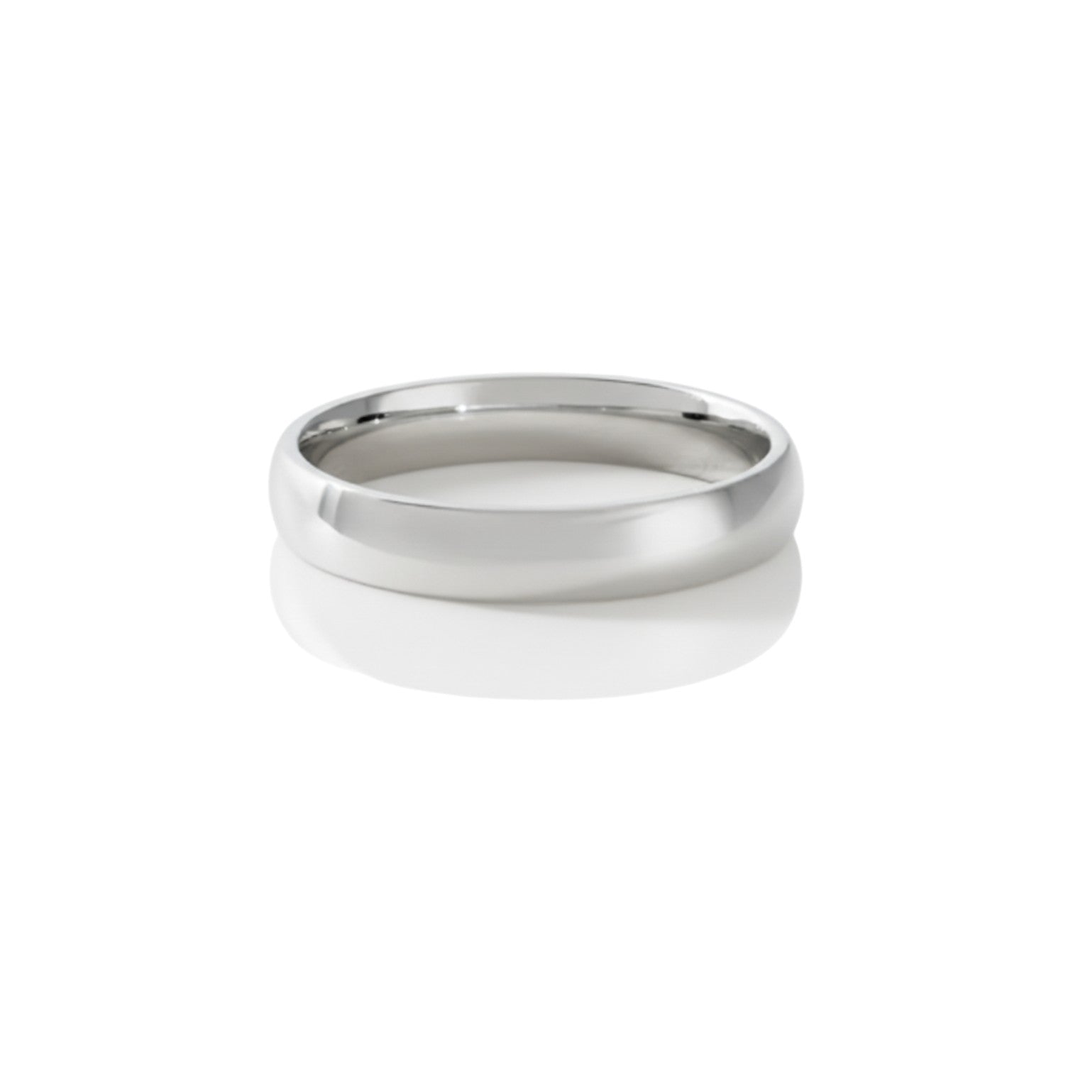 4mm high-polish dome wedding band in 18K white gold – Diamond Ateliers.