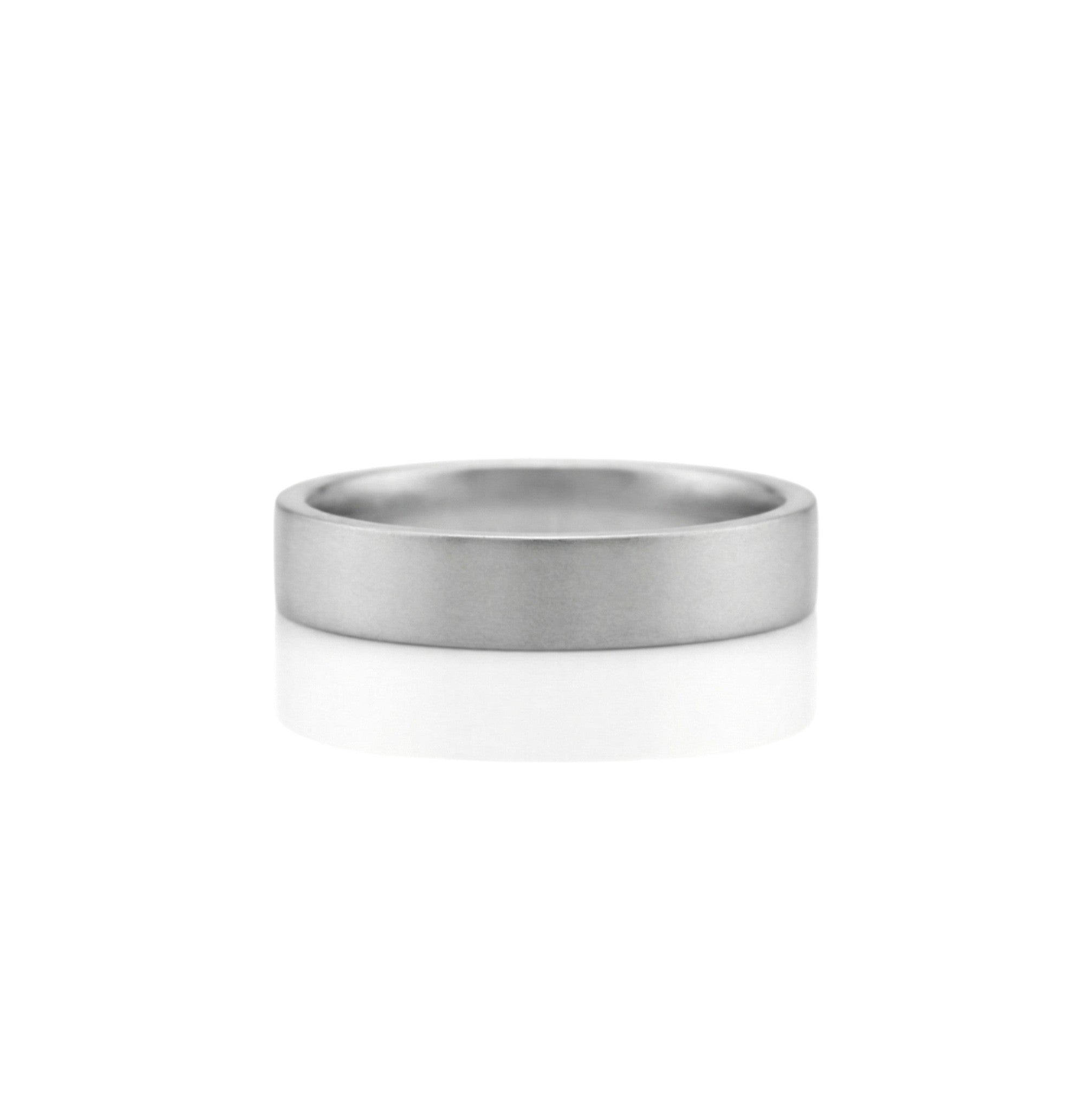 4mm flat matte wedding band in platinum with brushed finish – Diamond Ateliers.