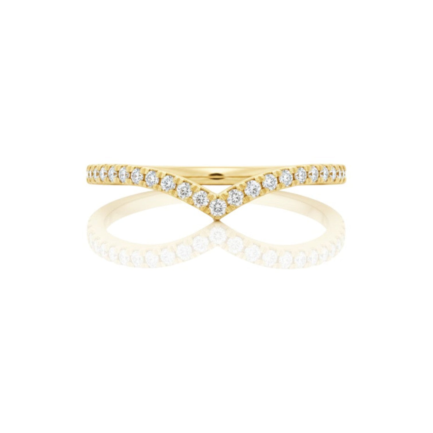 2.0mm V-shaped diamond contour band in 18K yellow gold, designed with full pavé diamonds along the chevron curve.