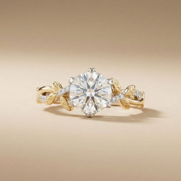 Copy of Dual-Tone Laurel Leaf Solitaire – Heart Prong Round Diamond Rin