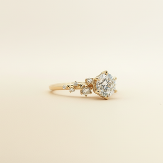 18K Yellow Gold Floral Cluster Solitaire Engagement Ring - Image 2