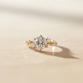 18K Yellow Gold Floral Cluster Solitaire Engagement Ring - Image 1
