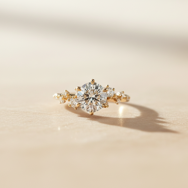 Copy of 18K Yellow Gold Floral Cluster Solitaire Engagement Ring