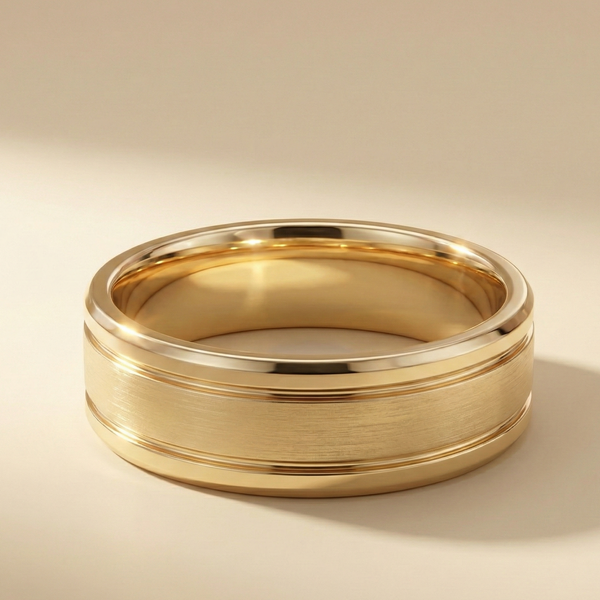 Men’s Brushed Centreline Wedding Band with Polished Edges (18K Yellow Gold)