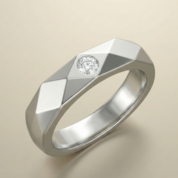 Copy of Men’s Faceted Geometric Band with Bezel-Set Diamond (Platinum/White Gold)