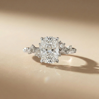 Platinum Elongated Cushion Floral Burst Diamond Ring - Image 1