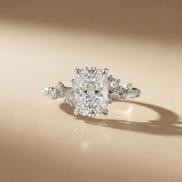Copy of Platinum Elongated Cushion Floral Burst Diamond Ring