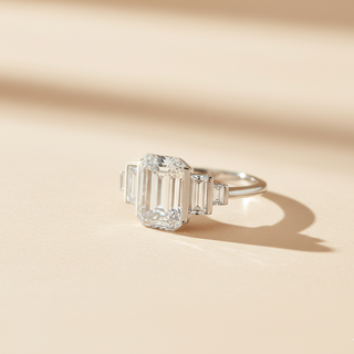 Platinum Emerald Cut Engagement Ring with Stepped Baguette Side Stones - Image 2