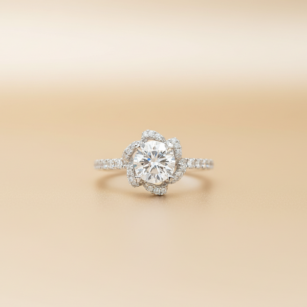 Copy of Platinum Floral Petal Halo Diamond Engagement Ring