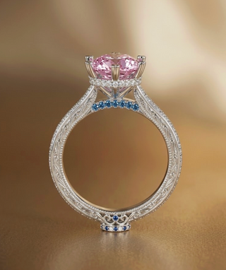 18k White Gold Pink Diamond Filigree Ring - Image 1