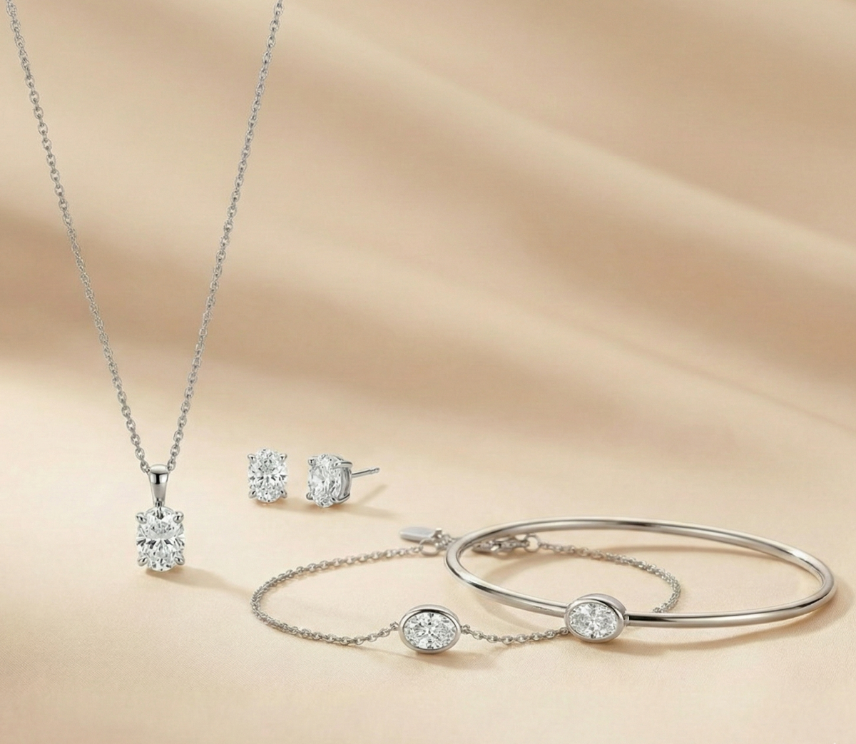 White Gold Oval & Round Diamond Essentials Collection