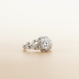 Platinum Floral Halo Marquise Cluster Engagement Ring - Image 2