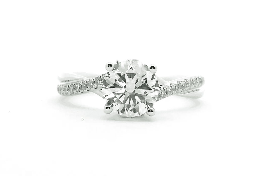 1.0ct lab-grown diamond engagement ring with a twisted band design in white gold