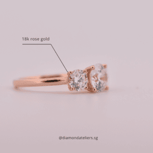 18k Rose Gold Trilogy Diamond Ring on hand