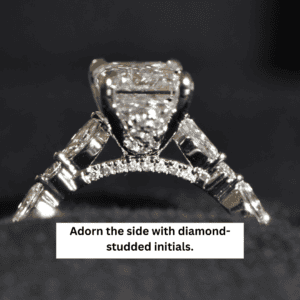 Diamond-studded initials on a bespoke engagement ring, adding luxury and personalization